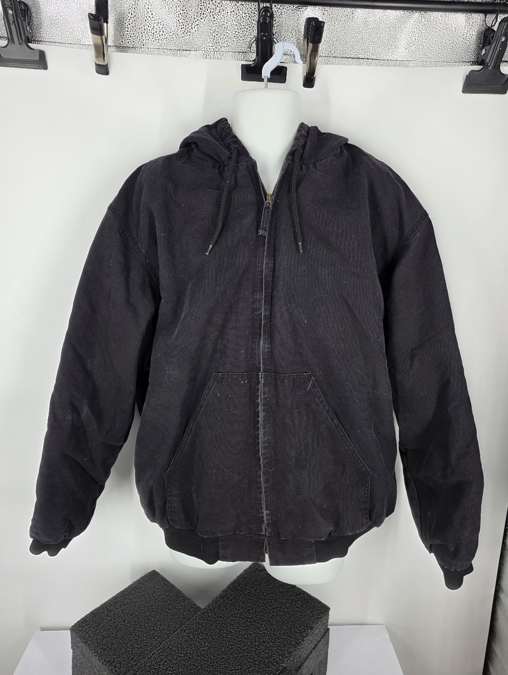 Blue Mountain Work Jacket Men 2XL Black Duck Canvas Hooded Quilted Insulated
